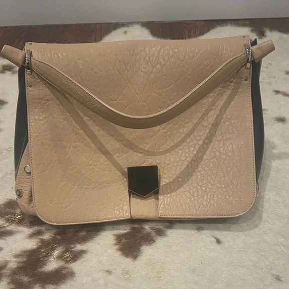 Jimmy Choo Leather Shoulder Bag | Beige & Black | Silver Hardware - Picture 1 of 16